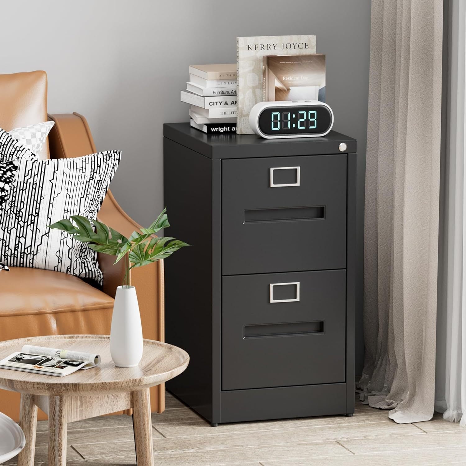 2 Drawer Mobile File Cabinet, Metal Under Desk Cabinet With Lock Name Card Holder For Office Home, Legal Letter Size, Assembly Required