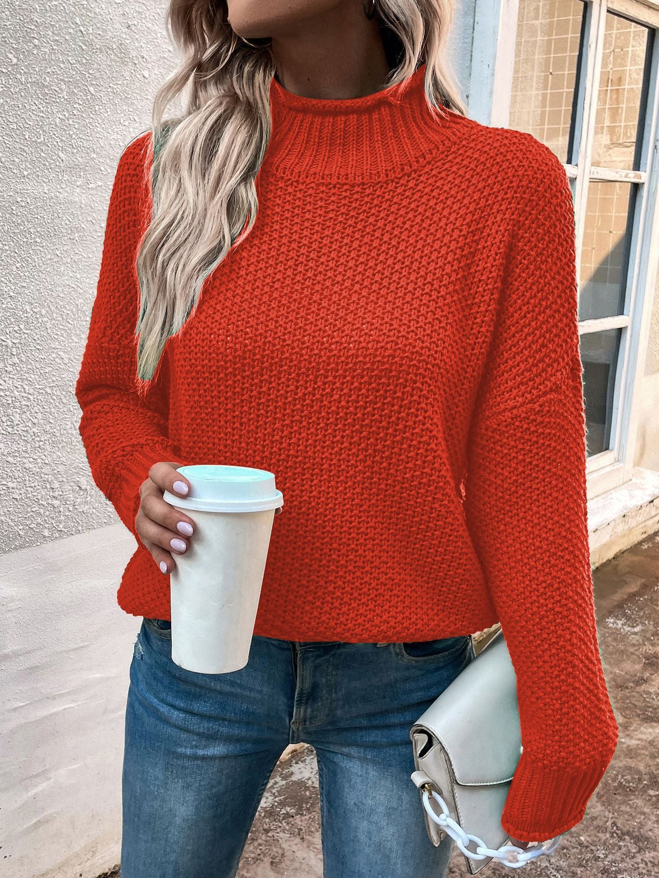 Solid Turtleneck Pullover Sweater Winter Fashion Casual Knitted Long-Sleeved Top Women&