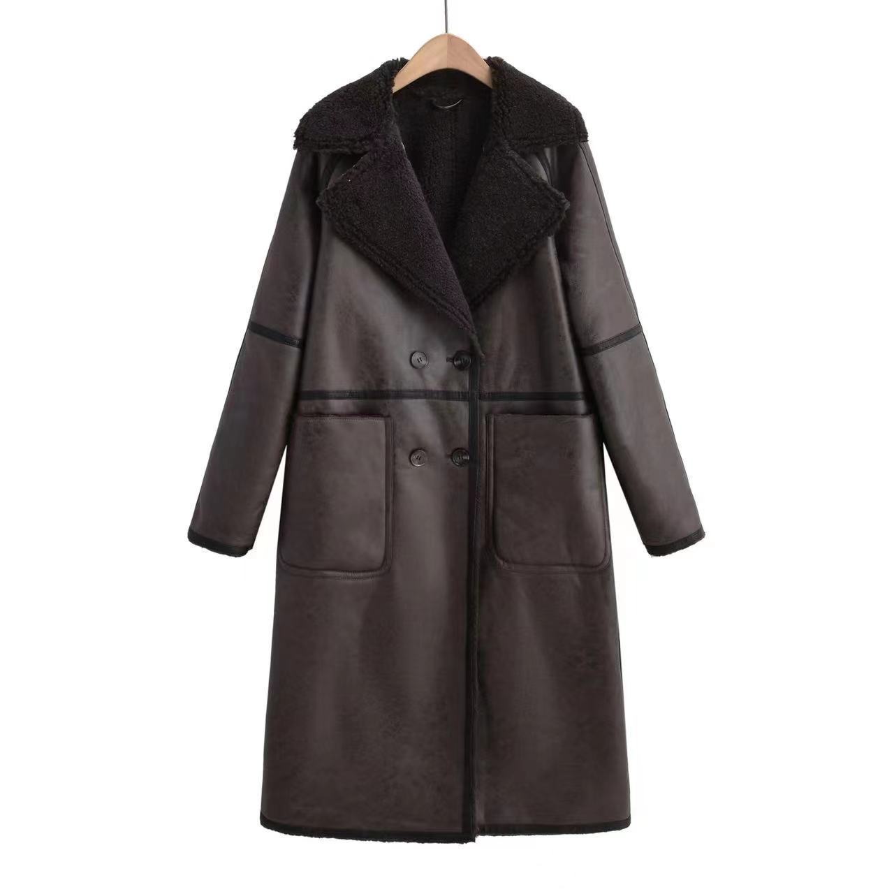 Winter Jacket With Belt Fashion Double Breasted Lapel Windbreaker Women&