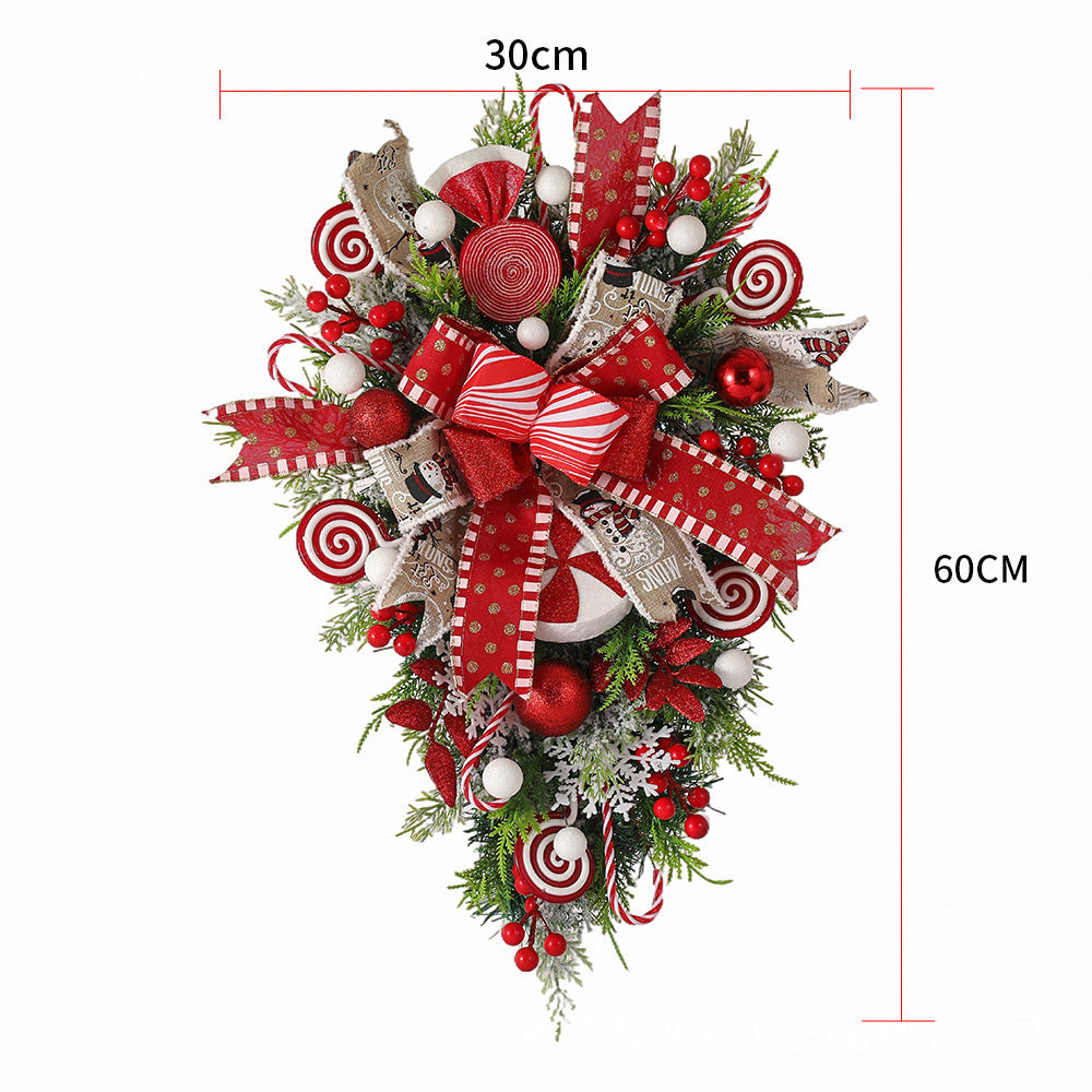 Christmas Wreath Candy Upside Down Tree Garland Artificial Xmas Ornament Hpme Porch Window Door Wall Hanging Decoration