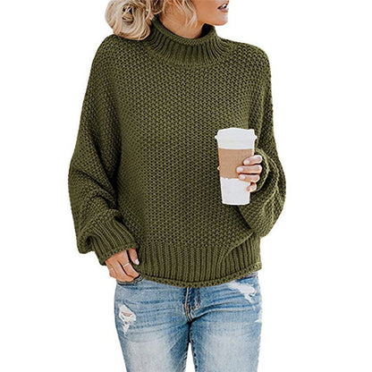 Solid Turtleneck Pullover Sweater Winter Fashion Casual Knitted Long-Sleeved Top Women&