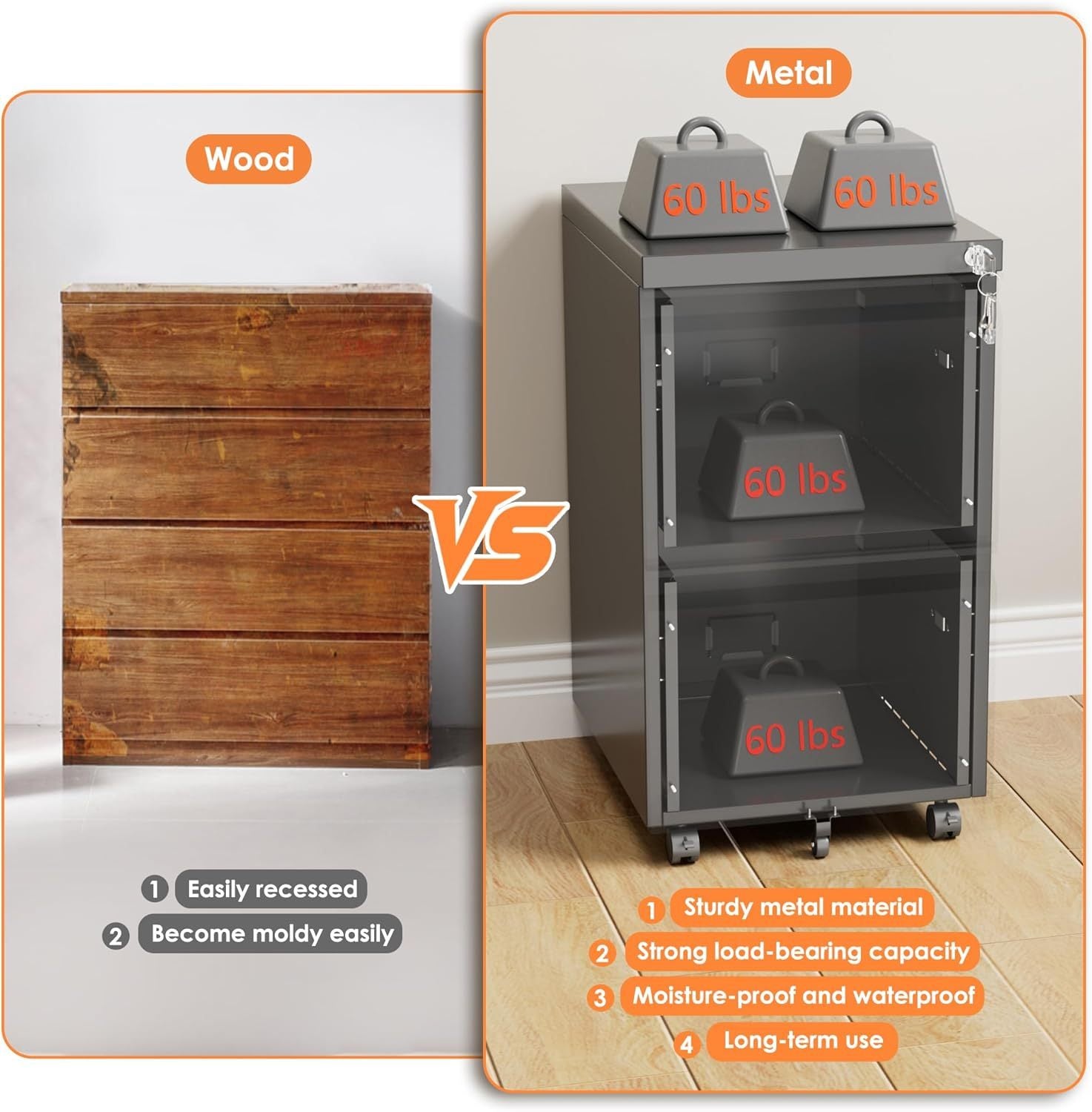 2 Drawer Mobile File Cabinet, Metal Under Desk Cabinet With Lock Name Card Holder For Office Home, Legal Letter Size, Assembly Required