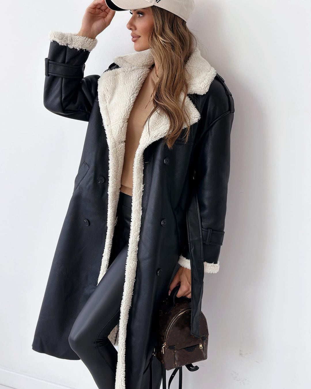 Winter Jacket With Belt Fashion Double Breasted Lapel Windbreaker Women&